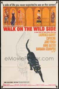 5r962 WALK ON THE WILD SIDE 1sh '62 cool artwork of black cat on stairs & sexy stars on balcony!