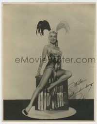5t237 BETTY GRABLE signed deluxe 11x14 still '40s full-length portrait in sexy showgirl outfit!