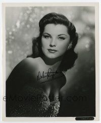 5t384 DEBRA PAGET signed 8.25x10 still '50s sexy close portrait with low-cut dress in the shadows!