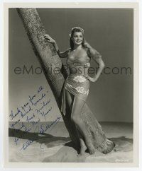 5t392 ESTHER WILLIAMS signed 8.25x10 still '50s full-length in sexy swimsuit posing by tree!