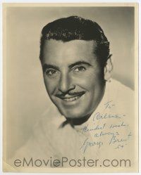 5t396 GEORGE BRENT signed deluxe 8x10 still '54 head & shoulders smiling portrait w/pencil mustache!