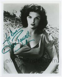 5t603 JANE RUSSELL signed 8x10 REPRO still '80s classic sexy portrait laying in hay from The Outlaw!