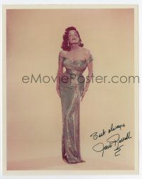 5t605 JANE RUSSELL signed color 8x10 REPRO still '70s full-length glamour portrait in cool gown!
