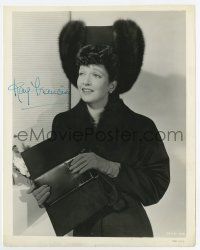 5t421 KAY FRANCIS signed 8x10 still '30s great close up wearing wild fur hat & holding purse!