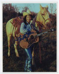 5t652 LORETTA LYNN signed color 8x10 REPRO still '90s the famous country singer w/ guitar & horse!