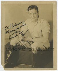 5t452 RICHARD DIX signed deluxe 8x10 still '20s great smiling c/u with pipe & wearing riding boots!