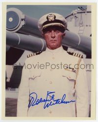 5t714 ROBERT MITCHUM signed color 8x10 REPRO still '80s c/u in Navy uniform from Winds of War!