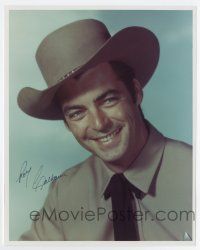 5t720 RORY CALHOUN signed color 8x10 REPRO still '90s head & shoulders smiling portrait w/cowboy hat