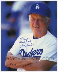 5t753 TOMMY LASORDA signed color 8x10 REPRO still '93 great portrait of the LA Dodgers manager!