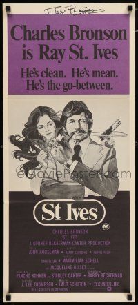 5t090 ST. IVES signed Aust daybill '76 by director J. Lee Thompson, Daily art of Bronson & Bisset!
