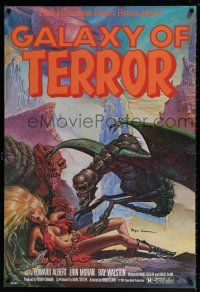 5t142 GALAXY OF TERROR signed 1sh '81 by producer Roger Corman, sexy Charo sci-fi artwork!