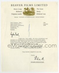 5t016 RICHARD ATTENBOROUGH signed 8x10 letter January 18, 1963 thanking agent Paul Kohner!