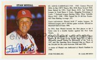 5t337 STAN MUSIAL signed 2-sided color 4x6 card '80s legendary St. Louis Cardinals home run king!