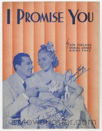 5t269 ALICE FAYE signed sheet music '38 pictured with Tony Martin, singing I Promise You!