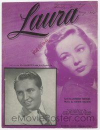 5t270 GENE TIERNEY signed sheet music '45 pictured w/bandleader Hal McIntire, the Laura theme song!