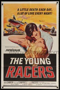 5t045 YOUNG RACERS signed 1sh '63 by Roger Corman, little death each day, lot of love every night!