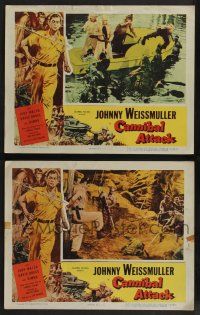 5w933 CANNIBAL ATTACK 2 LCs '54 border art of Johnny Weissmuller w/knife cool images!