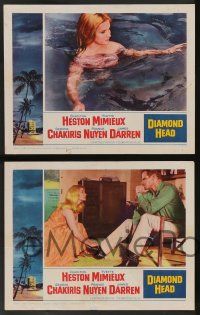5w787 DIAMOND HEAD 4 LCs '62 Charlton Heston, Yvette Mimieux, cool border art of Hawaiian volcano!