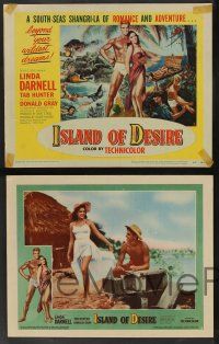 5w237 ISLAND OF DESIRE 8 LCs '52 cool full-length border art of sexy Linda Darnell & Tab Hunter!