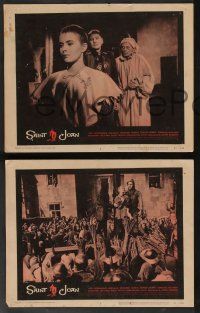5w895 SAINT JOAN 3 LCs '57 Joan of Arc, directed by Otto Preminger, wonderful Saul Bass border art!