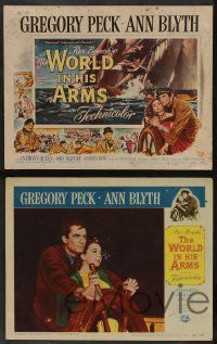 5w431 WORLD IN HIS ARMS 8 LCs '52 cool images of Gregory Peck, Ann Blyth, from Rex Beach novel!