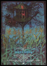 5y046 JUZNA POSTA Slovak 23x33 '88 cool Peter Kulcik art of elaborate tree house!