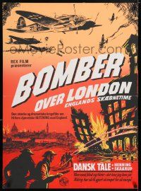 5y474 BLITZ ON BRITAIN Danish '63 artwork of German WWII bombers over London!