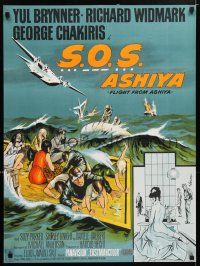 5y498 FLIGHT FROM ASHIYA Danish '64 Wenzel art of Brynner & cast in peril at sea, Richard Widmark!