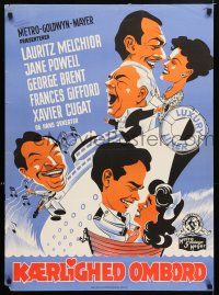 5y529 LUXURY LINER Danish '50 George Brent & Jane Powell, great Gaston art of cast!