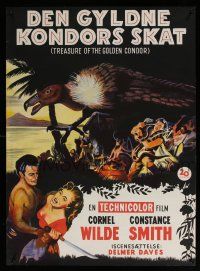 5y569 TREASURE OF THE GOLDEN CONDOR Danish '53 Cornel Wilde grabbing girl & attacked by snake!