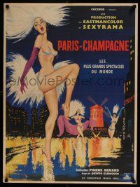 5y726 PARIS-CHAMPAGNE French 23x32 '62 Sinclare art of sexy near-naked Moulin Rouge dancers!