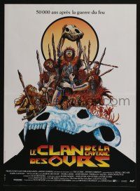 5y760 CLAN OF THE CAVE BEAR French 15x21 '86 cool different caveman artwork by Philippe Druillet!