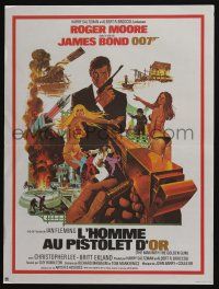 5y819 MAN WITH THE GOLDEN GUN French 16x21 R80s art of Roger Moore as James Bond by Robert McGinnis!