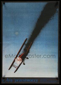 5y309 ACES HIGH Polish 19x27 '77 Malcolm McDowell, WWI airplane crashing art by Wasilewski!