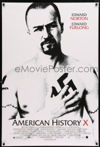5z074 AMERICAN HISTORY X DS 1sh '98 B&W image of Edward Norton as skinhead neo-Nazi!