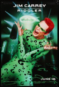 5z105 BATMAN FOREVER advance DS 1sh '95 cool image of Jim Carrey as The Riddler!