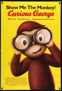 5z222 CURIOUS GEORGE DS 1sh '06 Will Ferrell & Drew Barrymore, art of cute monkey w/ binoculars!