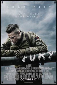 5z345 FURY advance DS 1sh '14 great image of soldier Brad Pitt, war never ends quietly!