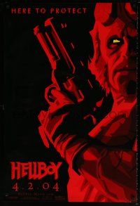 5z395 HELLBOY red teaser 1sh '04 Mike Mignola comic, Ron Perlman in title role, here to protect!