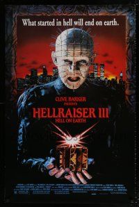 5z396 HELLRAISER III: HELL ON EARTH 1sh '92 Clive Barker, great c/u image of Pinhead holding cube!