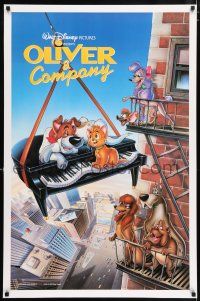5z648 OLIVER & COMPANY int'l 1sh '88 great art of Walt Disney cats & dogs in New York City!
