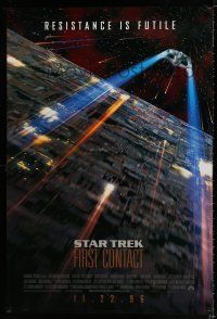 5z760 STAR TREK: FIRST CONTACT int'l advance 1sh '96 image of starship Enterprise above Borg cube!