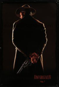5z815 UNFORGIVEN dated teaser 1sh '92 classic image of gunslinger Clint Eastwood w/back turned!