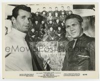 6a375 GREAT ESCAPE candid 8x10.25 still '63 McQueen & Garner standing by photo of real escapees!