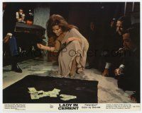 6a024 LADY IN CEMENT color 8x10 still '68 sexy Raquel Welch shooting craps with guys in mortuary!