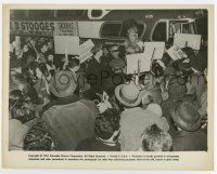 6a803 THREE STOOGES 8x10.25 still '61 on their tour bus being mobbed by 3 Stooges Fan Club!