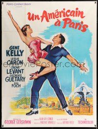 6b713 AMERICAN IN PARIS French 1p R60s art of Gene Kelly dancing with sexy Caron by Roger Soubie!