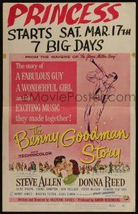 6b215 BENNY GOODMAN STORY WC '56 Steve Allen as Goodman, Donna Reed, Gene Krupa, Reynold Brown art