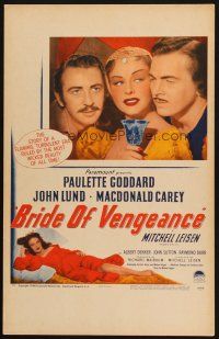 6b231 BRIDE OF VENGEANCE WC '49 art of sexy Paulette Goddard, John Lund, Macdonald Carey!