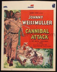 6b243 CANNIBAL ATTACK WC '54 cool art of Johnny Weissmuller with chimp & fighting alligators!